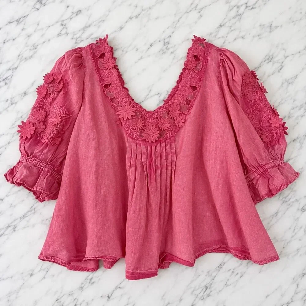 Free People pink Sophie 3d floral swing top size small